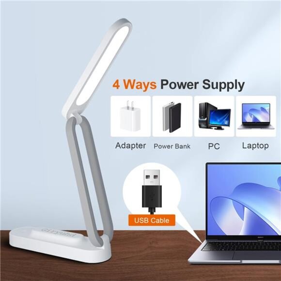 LED Desk Lamp Rechargeable Battery Operated Foldable Portable Dimmable White - Picture 4 of 7